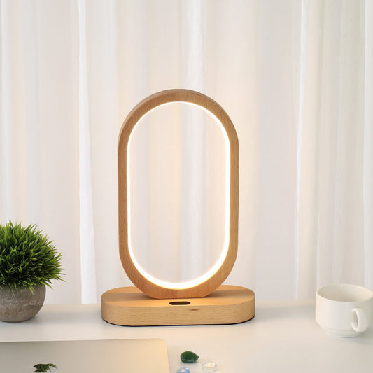 Nordic Ring Wooden LED Sensor Dimming USB Power Table Lamp