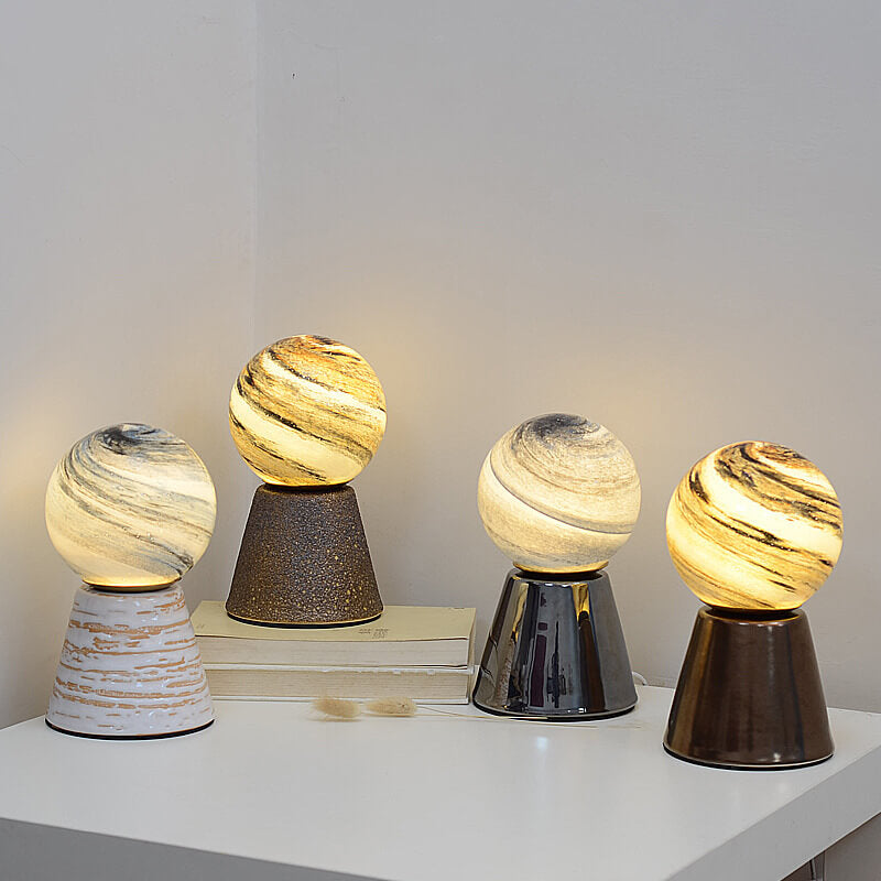 Modern Creative Orb Moon Ceramic Glass USB LED Night Light Table Lamp