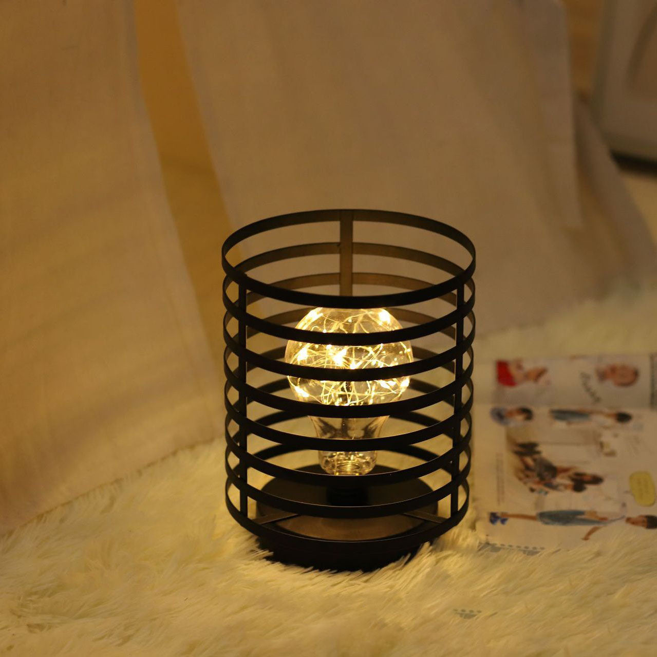 Simple Round Column Iron LED Battery Night Light