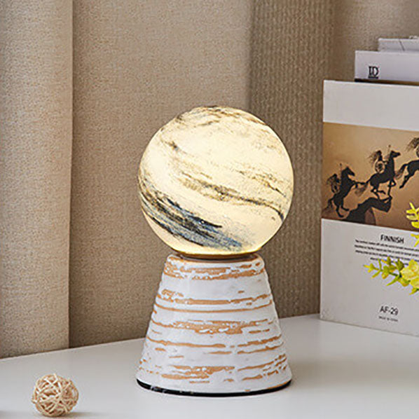 Modern Creative Orb Moon Ceramic Glass USB LED Night Light Table Lamp