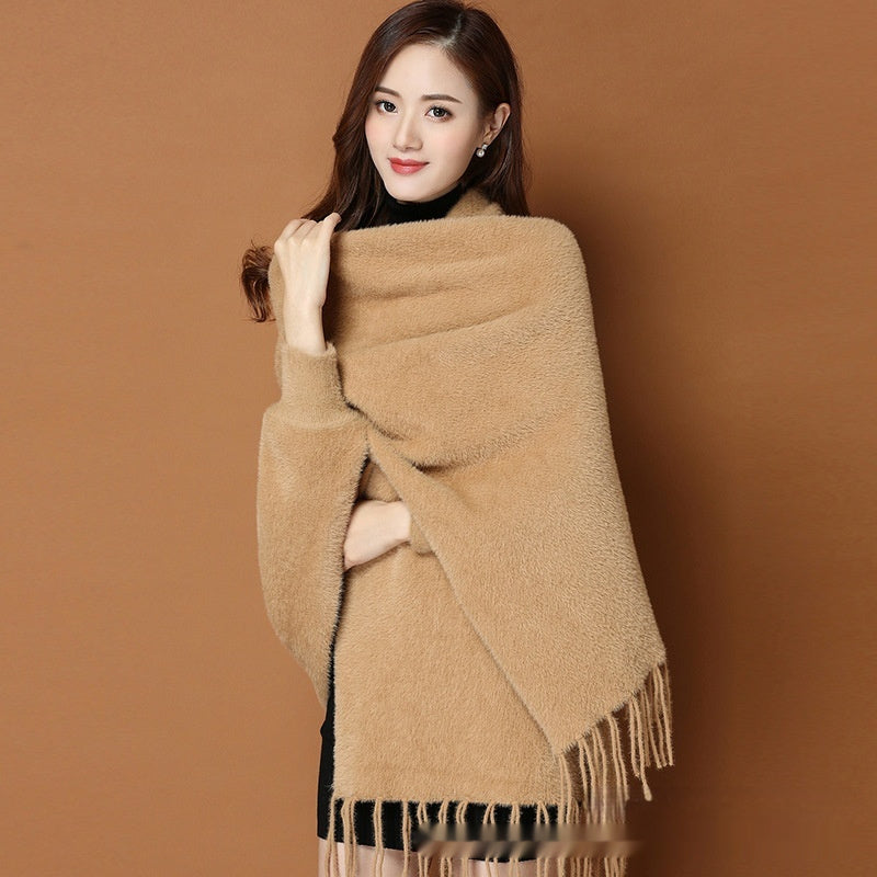 Classic Winter Simple Pure Open Front Poncho (One-Size)