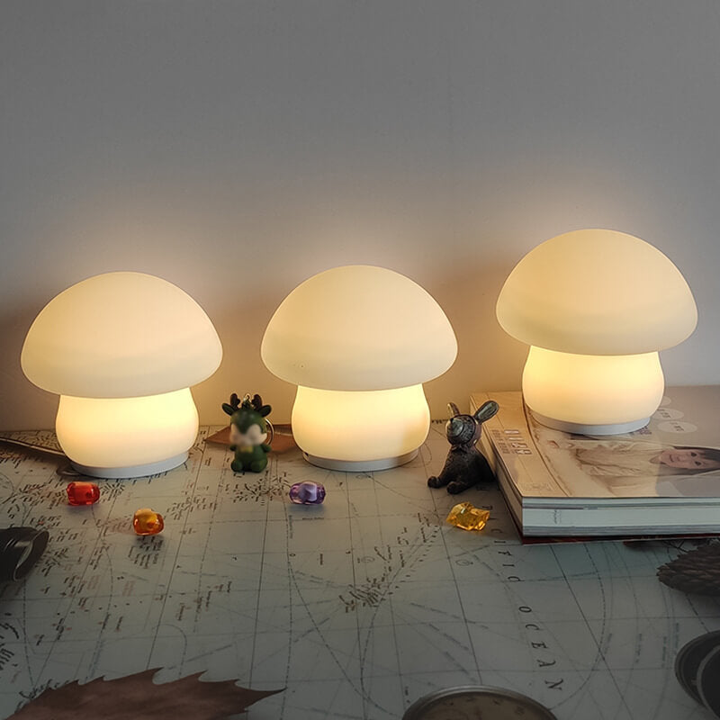 Modern Mushroom Pure White Silicone Pat LED Night Light Table Lamp