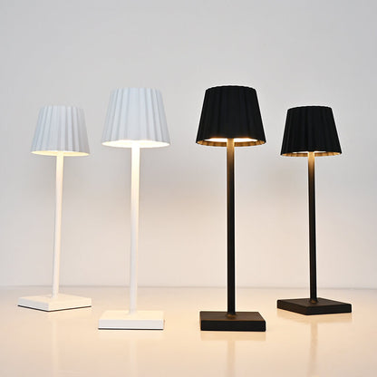 Minimalist Aluminum Pleated Cone LED Touch USB Table Lamp