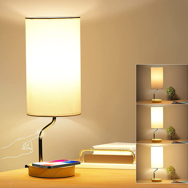 Wireless Charging Touch Dimmable Wooden Base Lamp