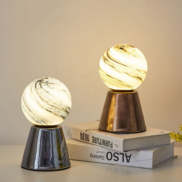 Modern Creative Orb Moon Ceramic Glass USB LED Night Light Table Lamp