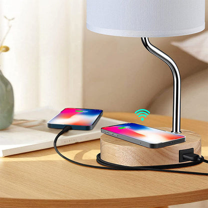 Wireless Charging Touch Dimmable Wooden Base Lamp