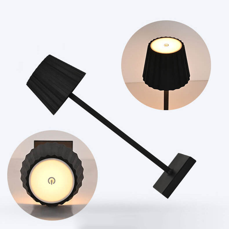 Minimalist Aluminum Pleated Cone LED Touch USB Table Lamp