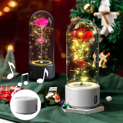 2-in-1 Rose Speaker Glass Cover Lamp - White Base