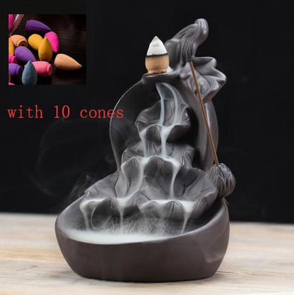 Ceramic Waterfall Backflow Incense Burner + 10 Cones