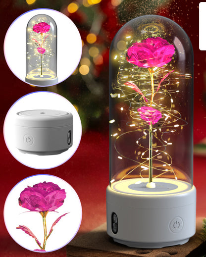 2-in-1 Rose Speaker Glass Cover Lamp - White Base