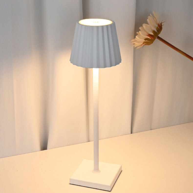 Minimalist Aluminum Pleated Cone LED Touch USB Table Lamp