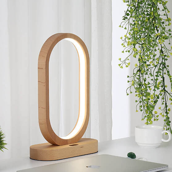 Nordic Ring Wooden LED Sensor Dimming USB Power Table Lamp