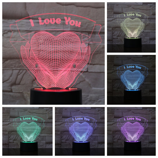 Hands Holding Heart 3D LED Love Night Light Gift