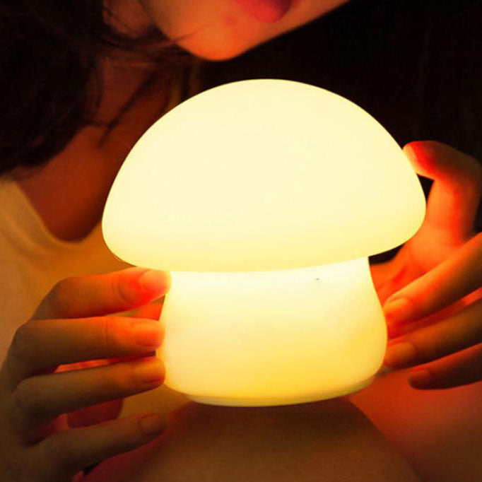 Modern Mushroom Pure White Silicone Pat LED Night Light Table Lamp