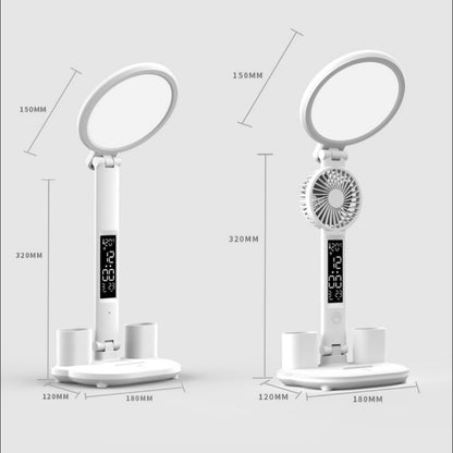 3-in-1 Dimmable Clock Lamp with USB Charging and Foldable Fan