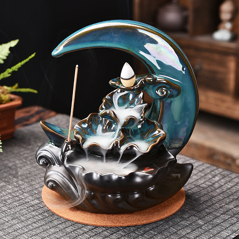 The Moon Backflow Waterfall Incense Burner Holder