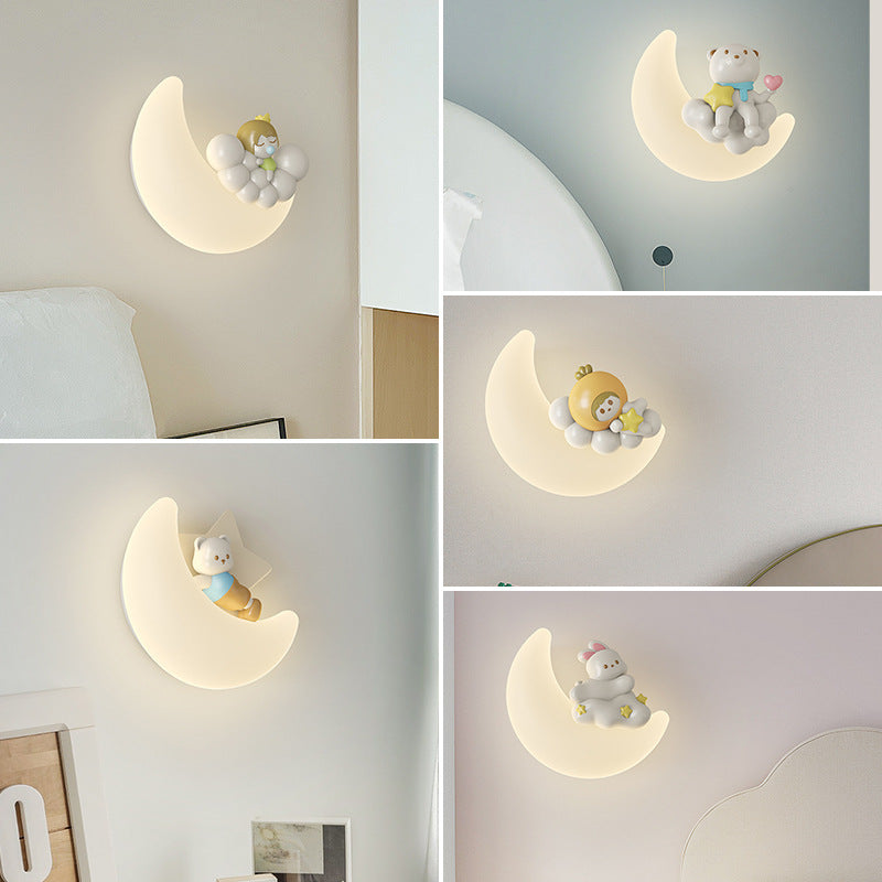 Cream Cartoon Moon LED Wall Lamp for Kids Room (20cm / 7.8")