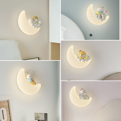 Cream Cartoon Moon LED Wall Lamp for Kids Room (20cm / 7.8")