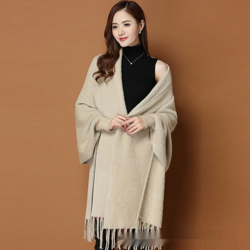 Classic Winter Simple Pure Open Front Poncho (One-Size)