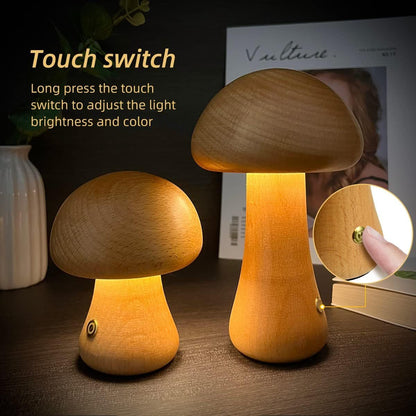 Wooden Cute Mushroom Night Light Table Lamp