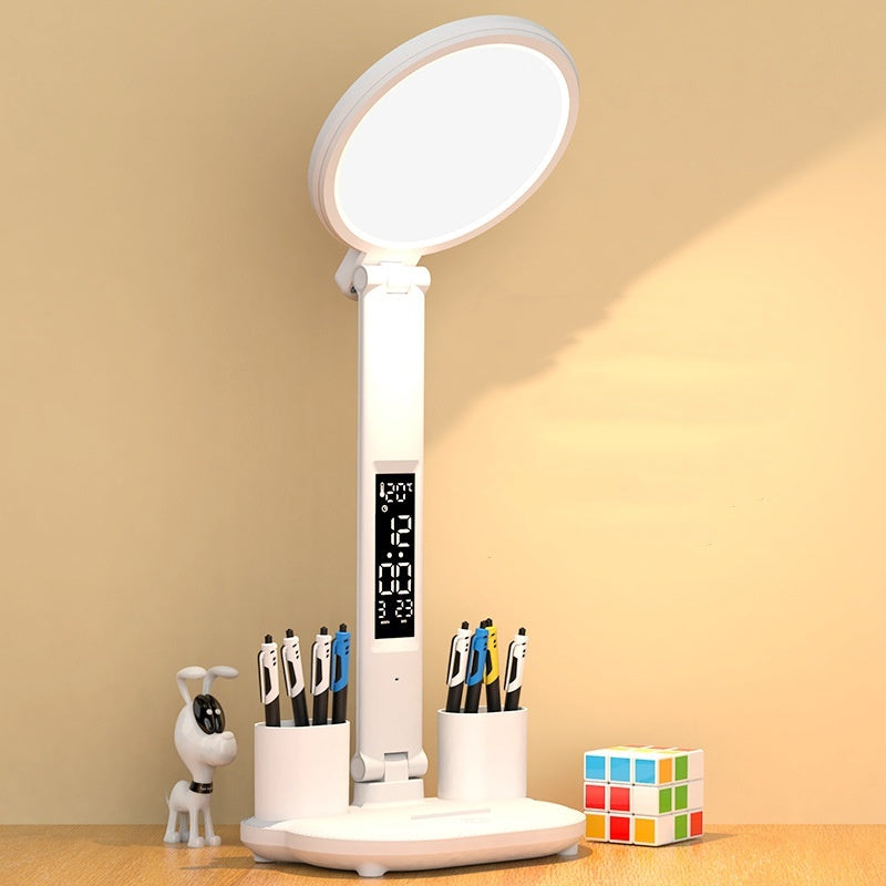 3-in-1 Dimmable Clock Lamp with USB Charging and Foldable Fan