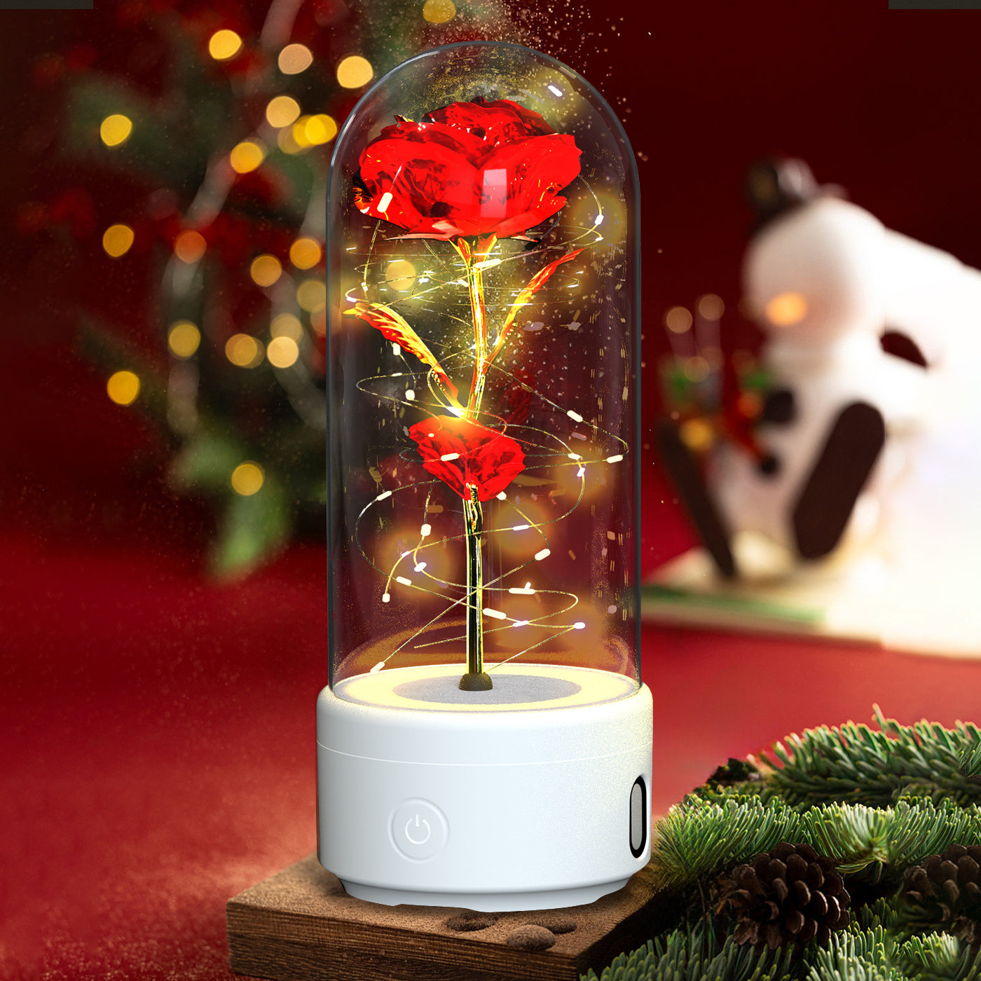 2-in-1 Rose Speaker Glass Cover Lamp - White Base