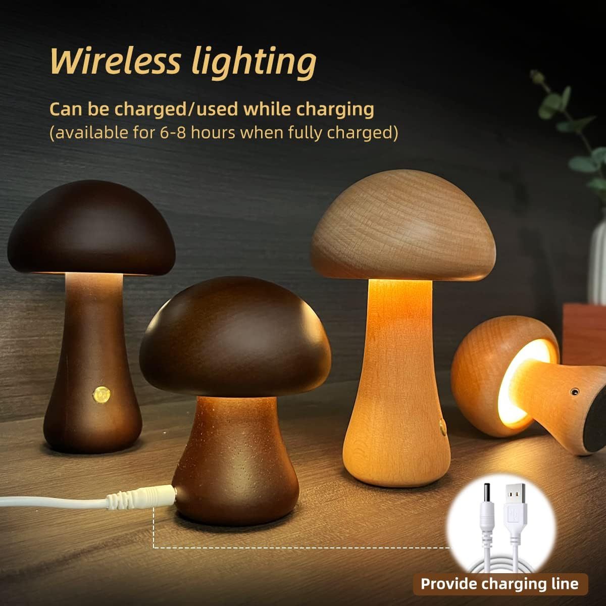 Wooden Cute Mushroom Night Light Table Lamp