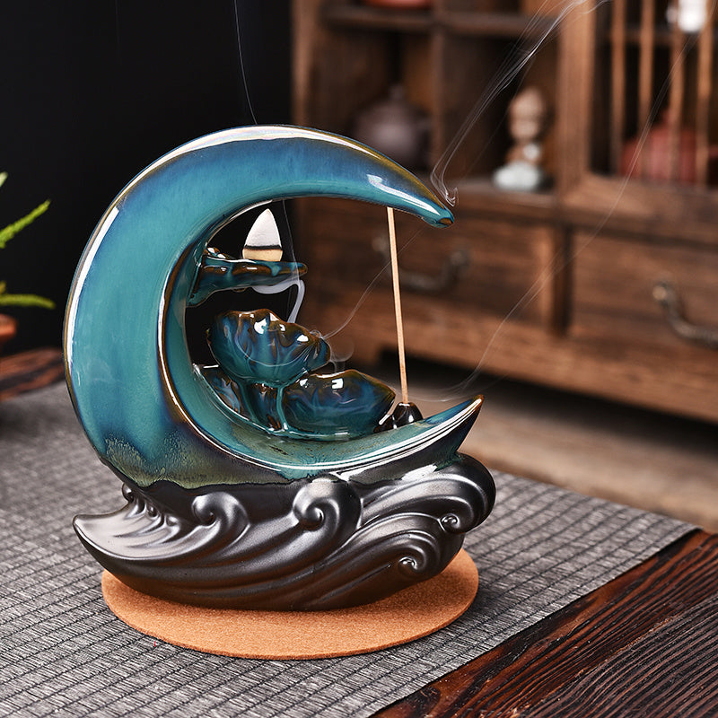 The Moon Backflow Waterfall Incense Burner Holder