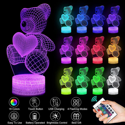 3D Heart Bear USB LED Night Light