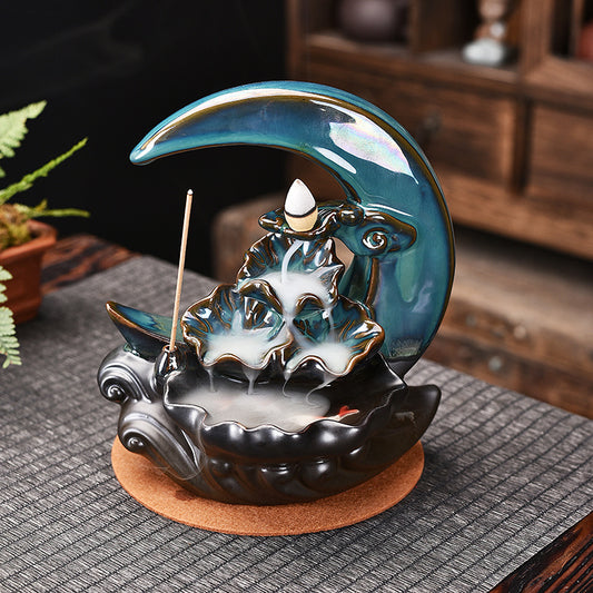 The Moon Backflow Waterfall Incense Burner Holder