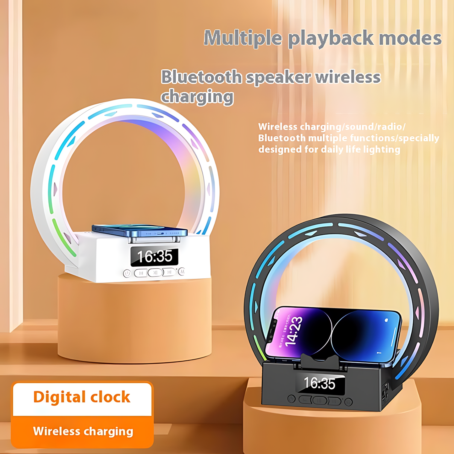 4-in-1 Bluetooth Speaker Lamp with Charging Pad and Alarm Clock