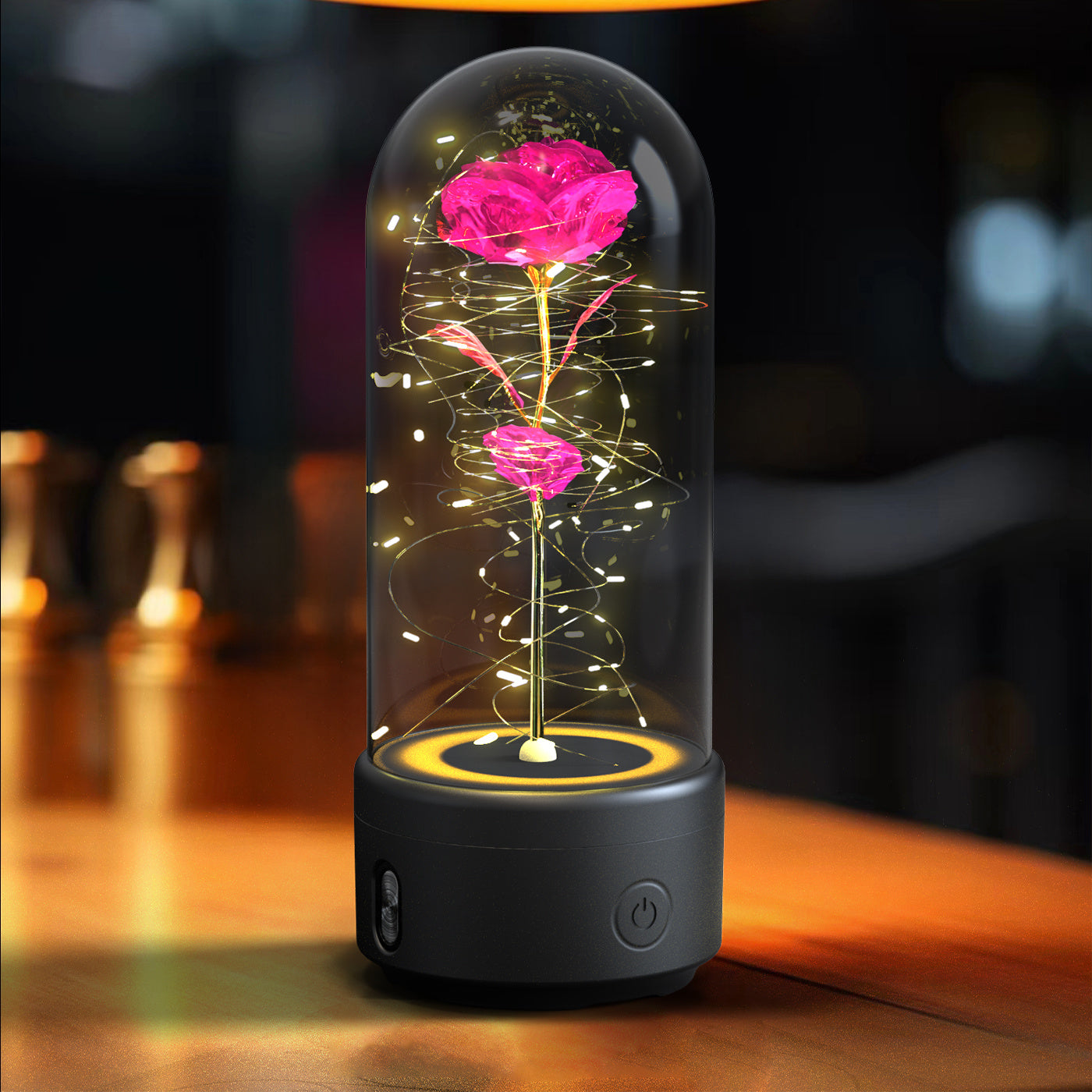 2-in-1 Rose Speaker Glass Cover Lamp - White Base