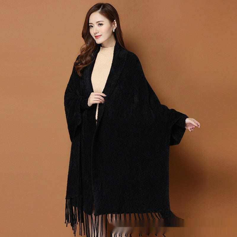 Classic Winter Simple Pure Open Front Poncho (One-Size)