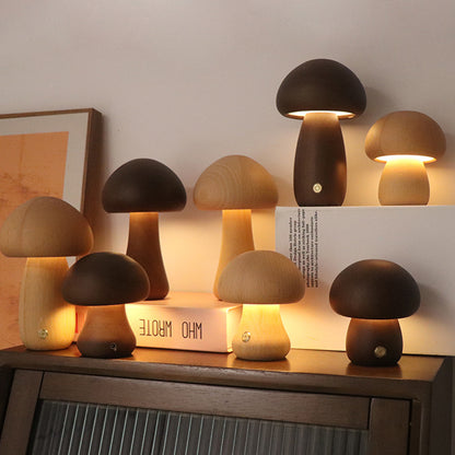 Wooden Cute Mushroom Night Light Table Lamp