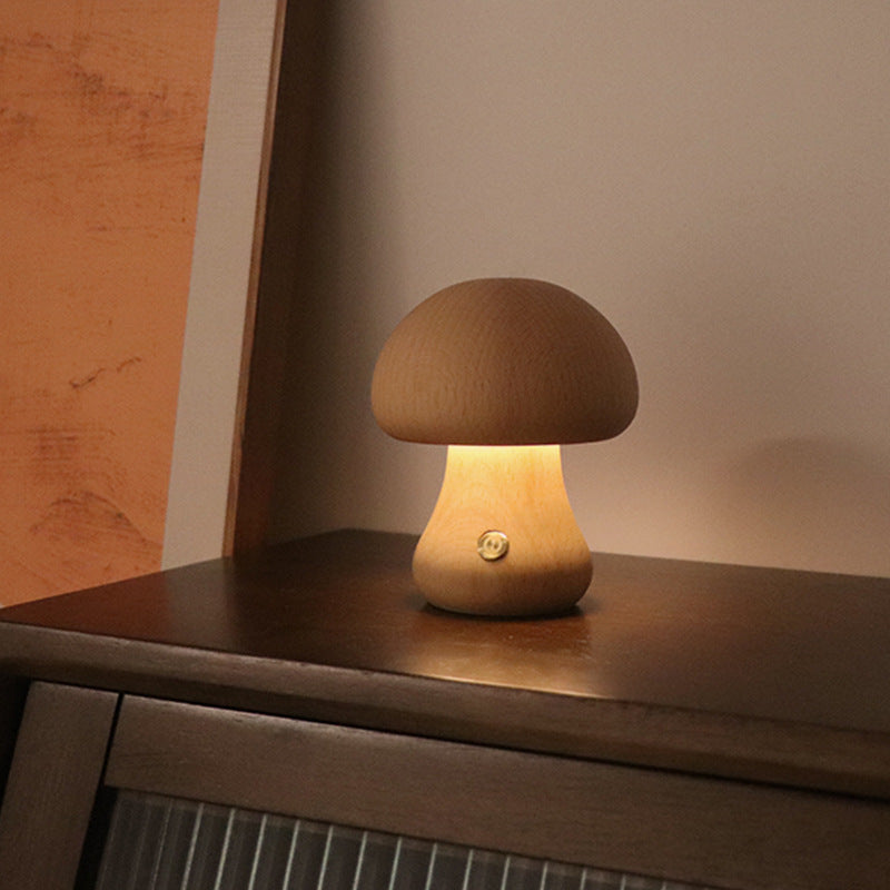 Wooden Cute Mushroom Night Light Table Lamp