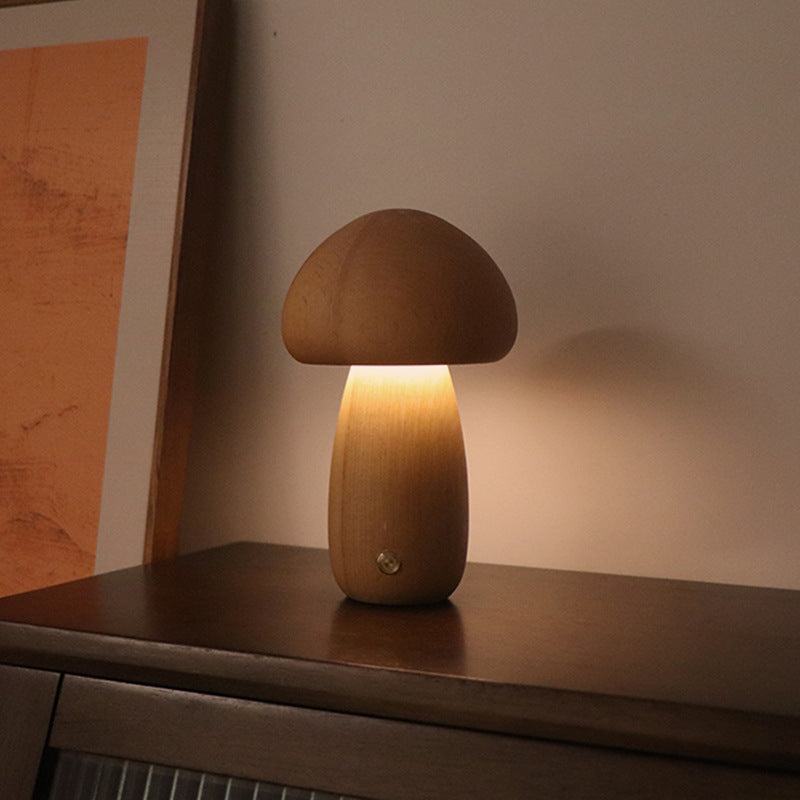 Wooden Cute Mushroom Night Light Table Lamp