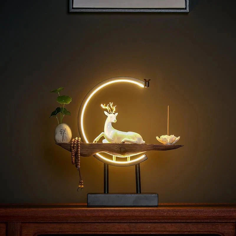 White Deer Incense Burner Table Lamp