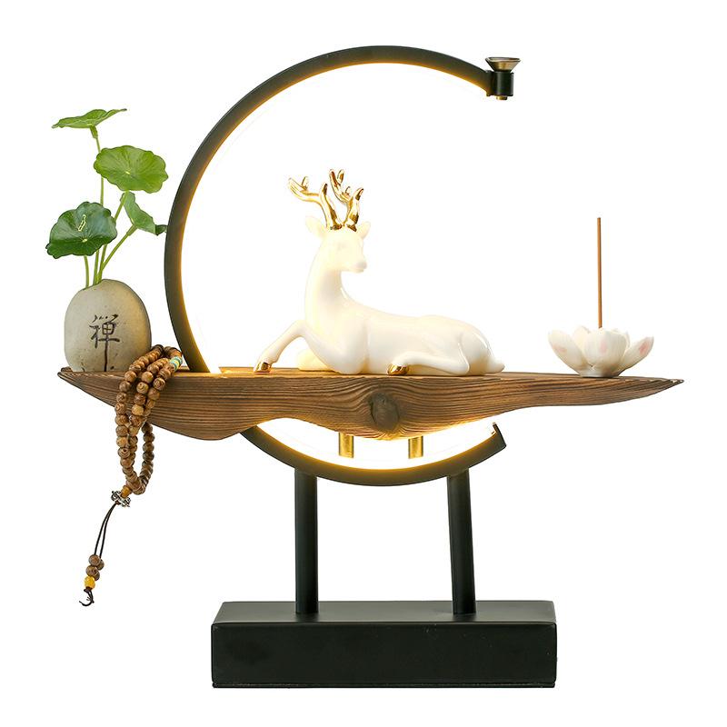 White Deer Incense Burner Table Lamp