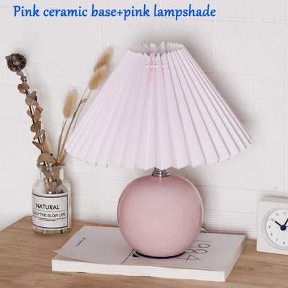 Pink Korean Vintage Pleated Table Lamp