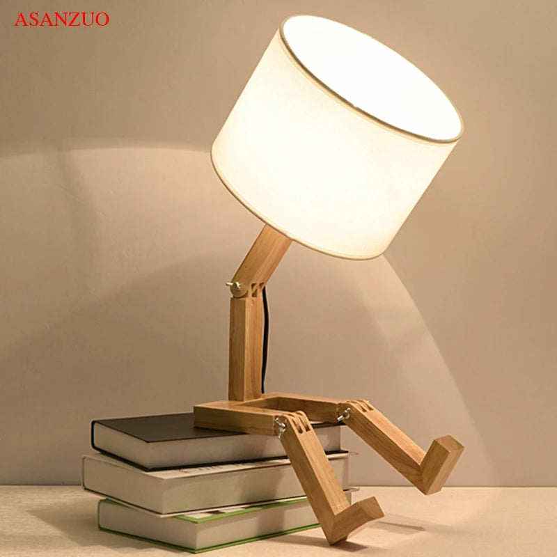 Wooden Robot Table Lamp