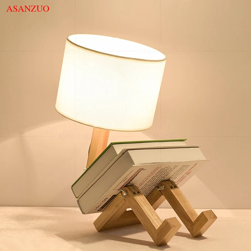 Wooden Robot Table Lamp