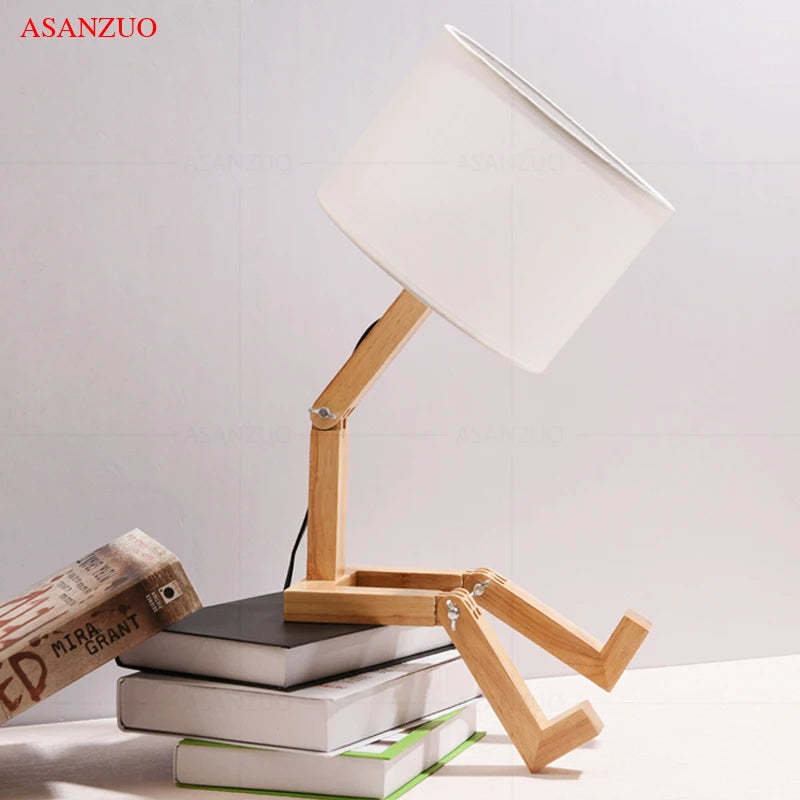 Wooden Robot Table Lamp