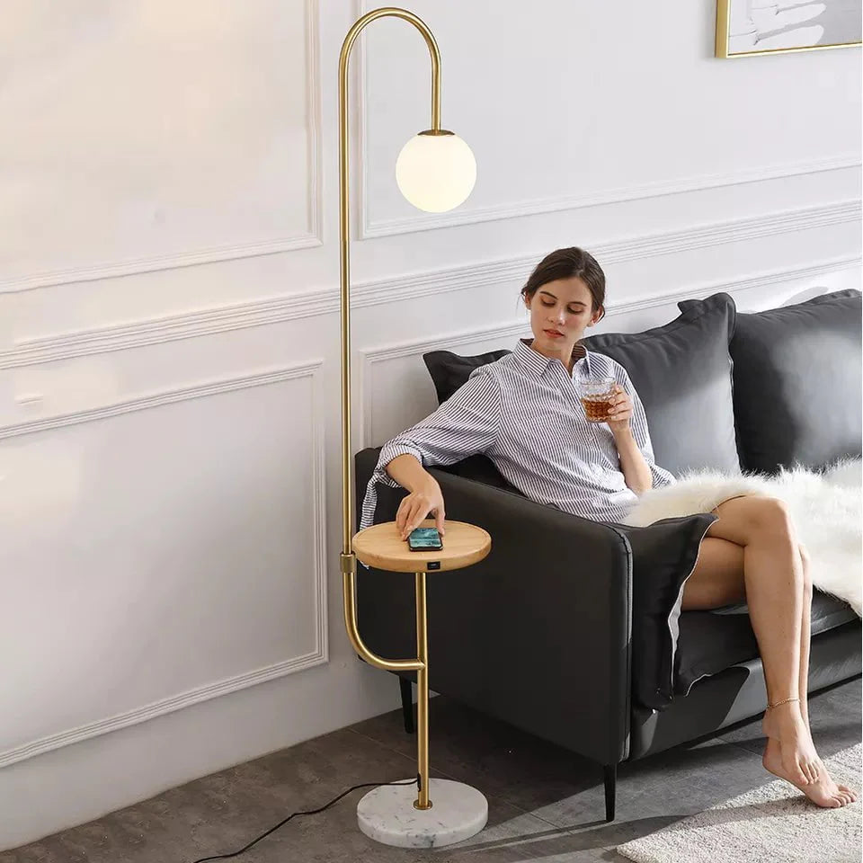 Hyde Floor Lamp with Side Table & Wireless Phone Charging