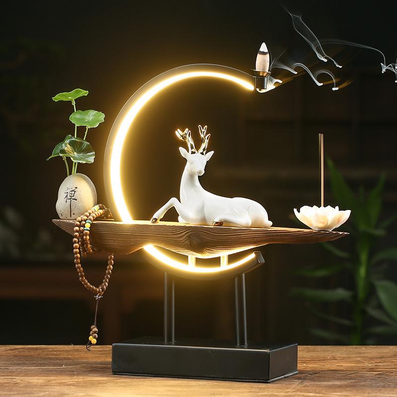 White Deer Incense Burner Table Lamp