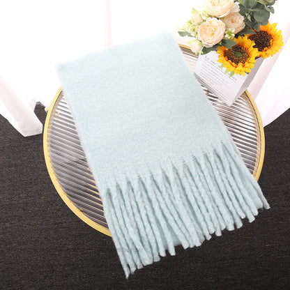 Macaron Solid Light Color Scarf Thick Braid Tassel Shawl