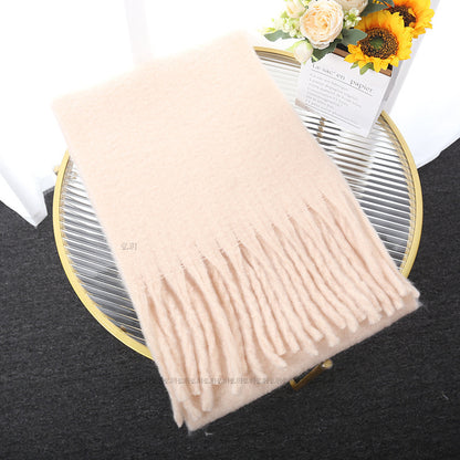 Macaron Solid Light Color Scarf Thick Braid Tassel Shawl