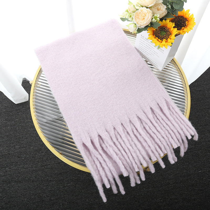 Macaron Solid Light Color Scarf Thick Braid Tassel Shawl