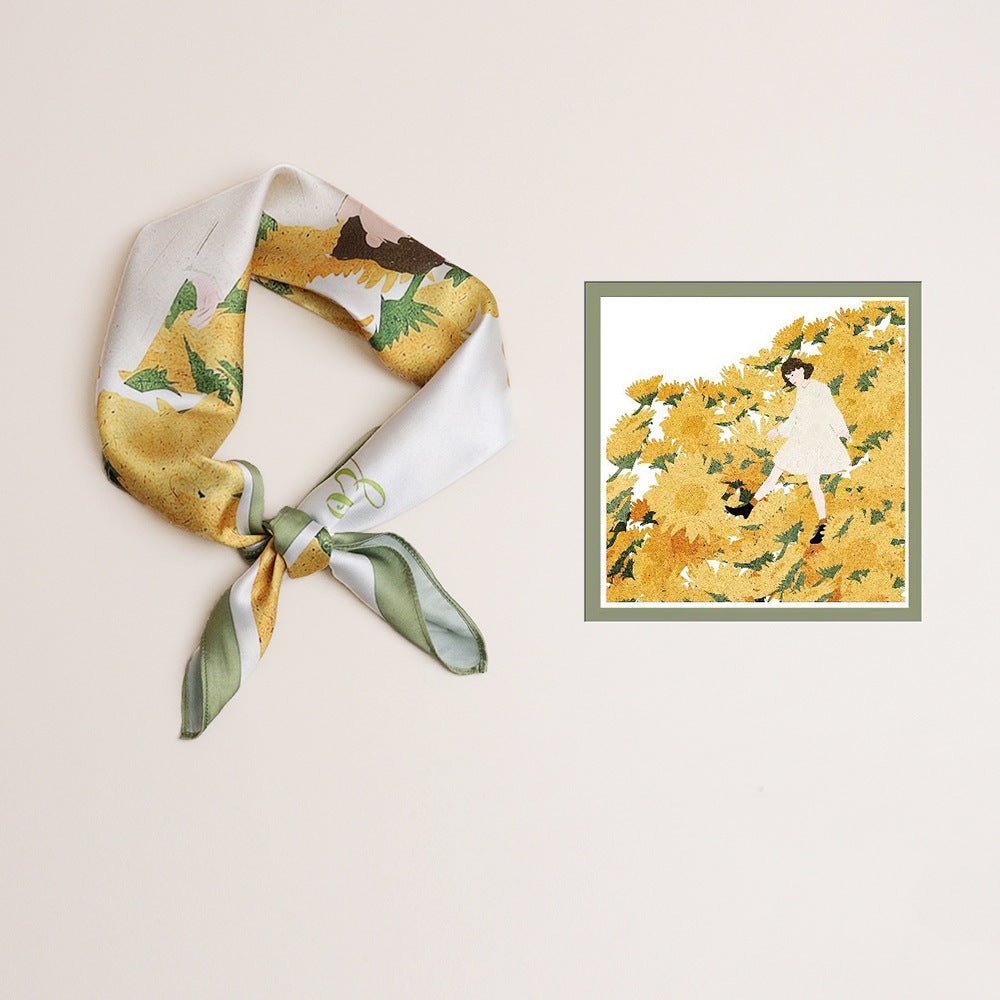 Premium Sunflowers Painting Square Scarf