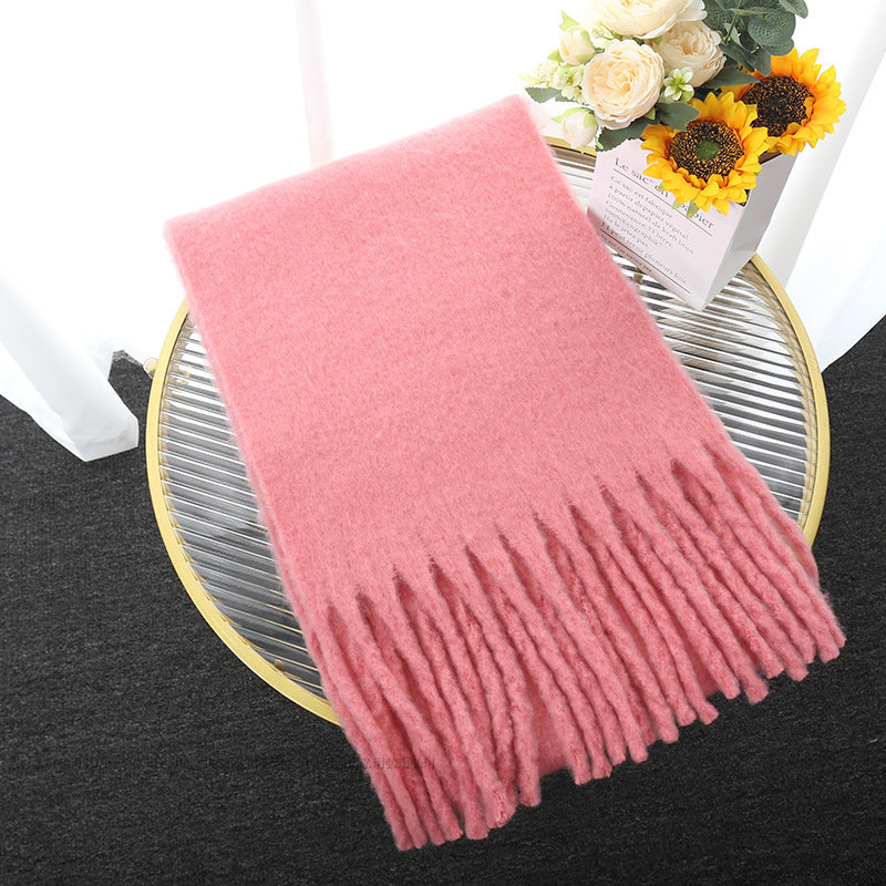 Macaron Solid Light Color Scarf Thick Braid Tassel Shawl