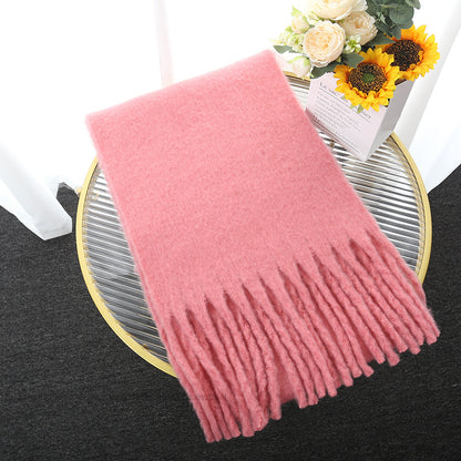 Macaron Solid Light Color Scarf Thick Braid Tassel Shawl